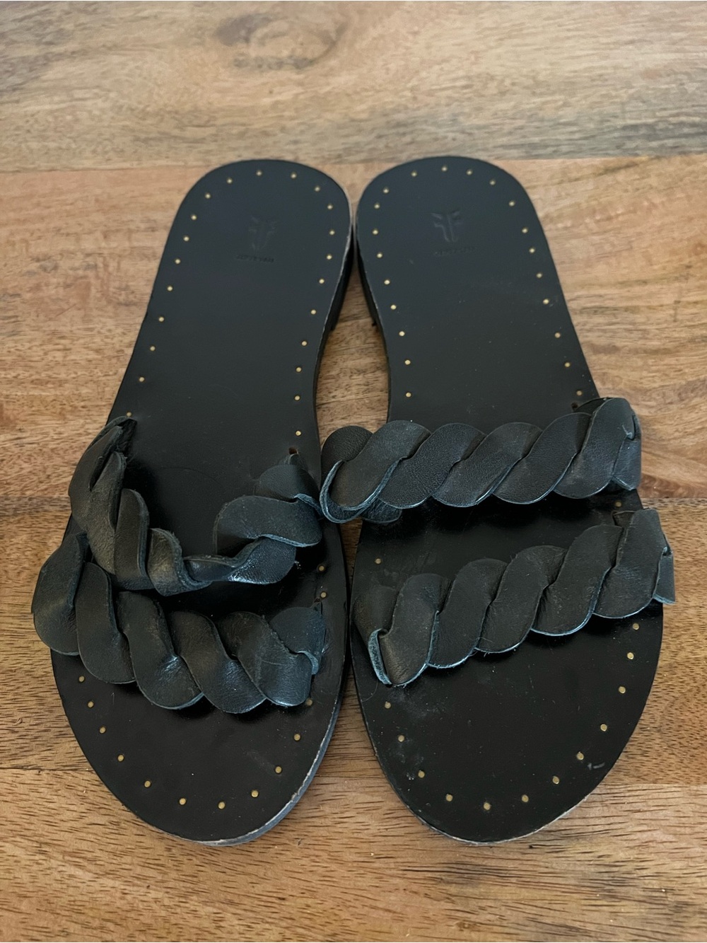 Frye Azalea Black Leather Braid Slide Flat Sandals Size 7.5 M